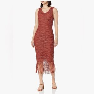 Club Monaco Women's Crochet Fringe Dress NWT Size Lg Orange Sleeveless Lined